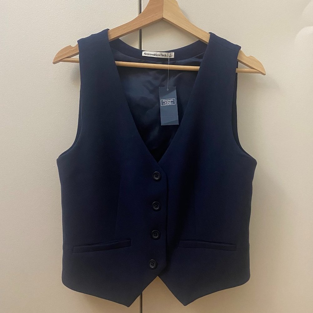 Abercrombie & Fitch Cropped Navy Button Up Vest